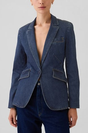 Denim one button blazer