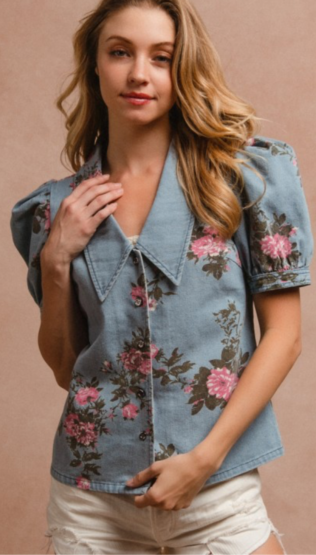 Embroidered denim button up
