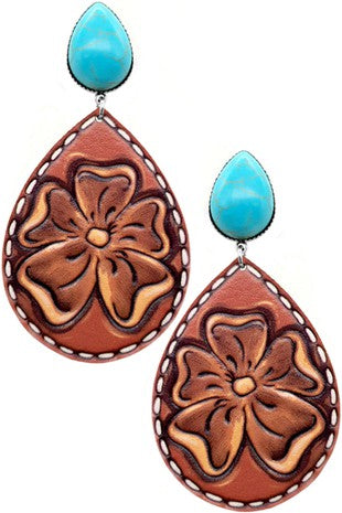 Turquoise and leather earring