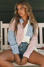 Load image into Gallery viewer, Colourblock pink/blue button up shirt
