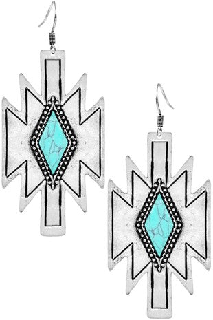 Turquoise and silver dangle earring
